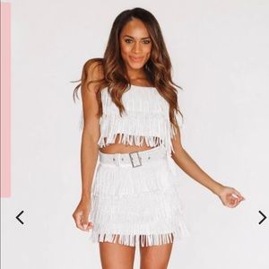 White Fringe Miniskirt